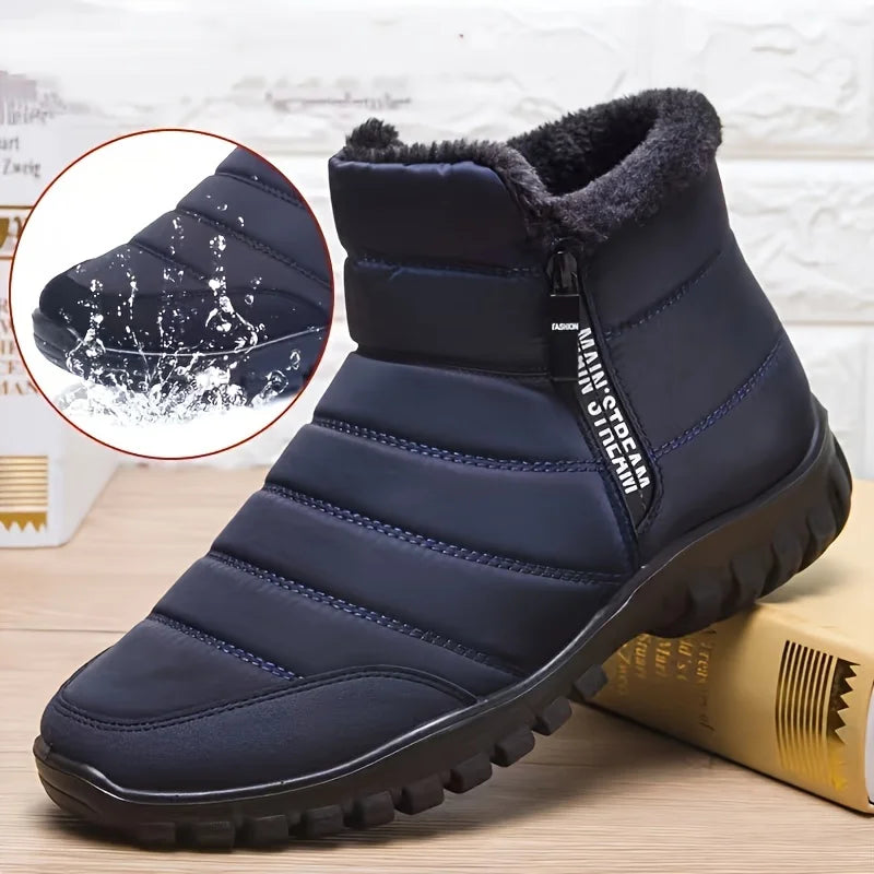 Men's Insulated Winter Boots with Side Zipper Waterproof Ankle Snow Boots Casual Platform Sneakers for Cold Weather | Lonoma