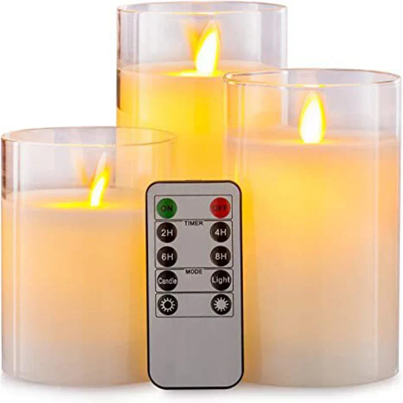 Flameless LED Pillar Candles Set of 3, Battery Operated Flickering Candles with Timer, Amber Smoke Clear for Dining Table & Mantel Decor | Lonoma