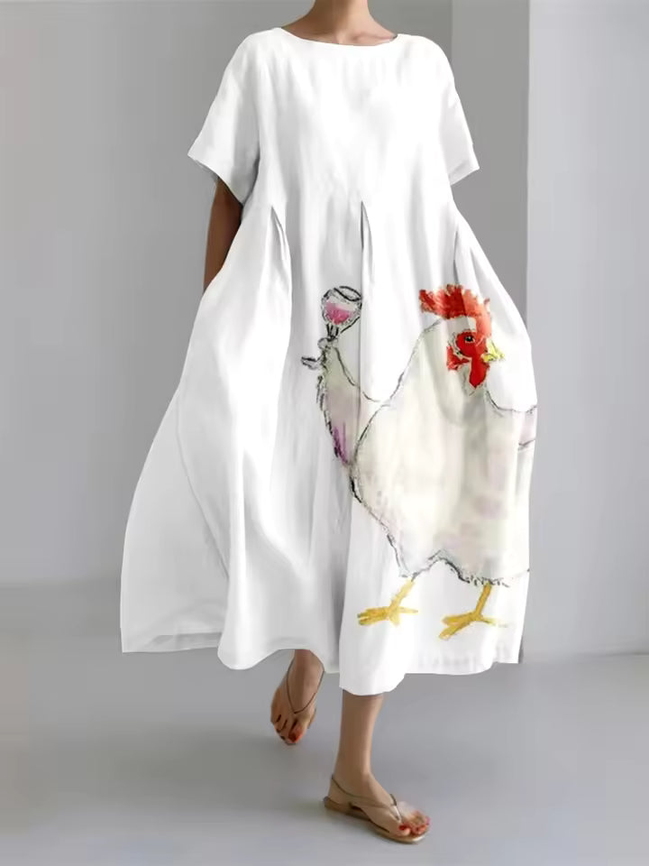 Women's Floral Midi Dress with Relaxed Silhouette and Round Neckline for Effortless Elegance | Koossa