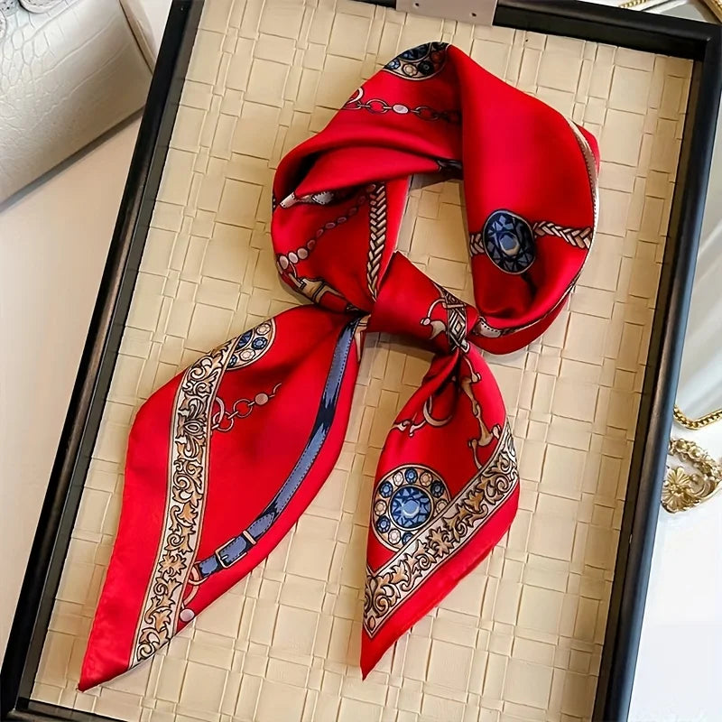 Printed Square Scarf 27.5 × 27.5 in Polyester Silk-Feel Headband Neck Wrap Hair Accessory for Women Spring Summer Fall Winter Versatile | Lonoma