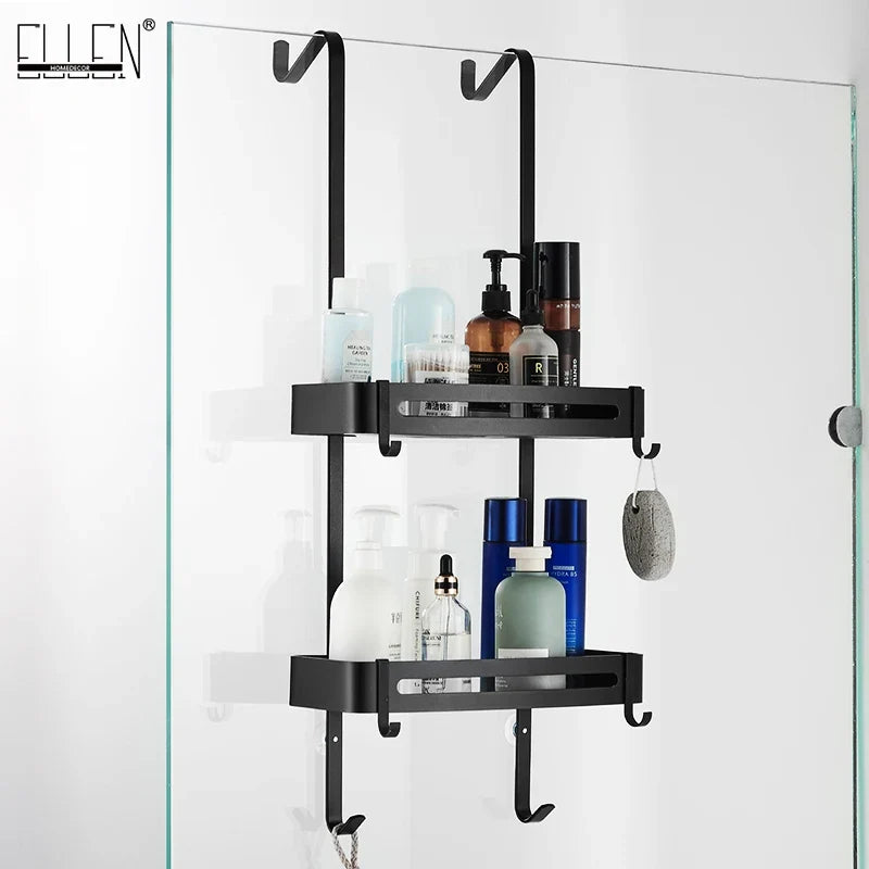 Over-the-Door Shower Caddy Aluminum 2 or 3 Tier Hanging Organizer for Glass Shower Doors No Drilling Shampoo Holder Rack | Lonoma