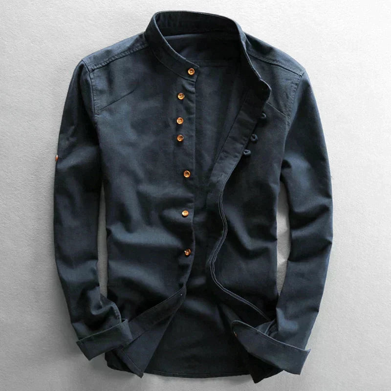 Japanese-Inspired Men's Button-Down Shirt – Linen Cotton Blend Long Sleeve Casual Dress Shirt for Office Work Vacation Travel | Lonoma