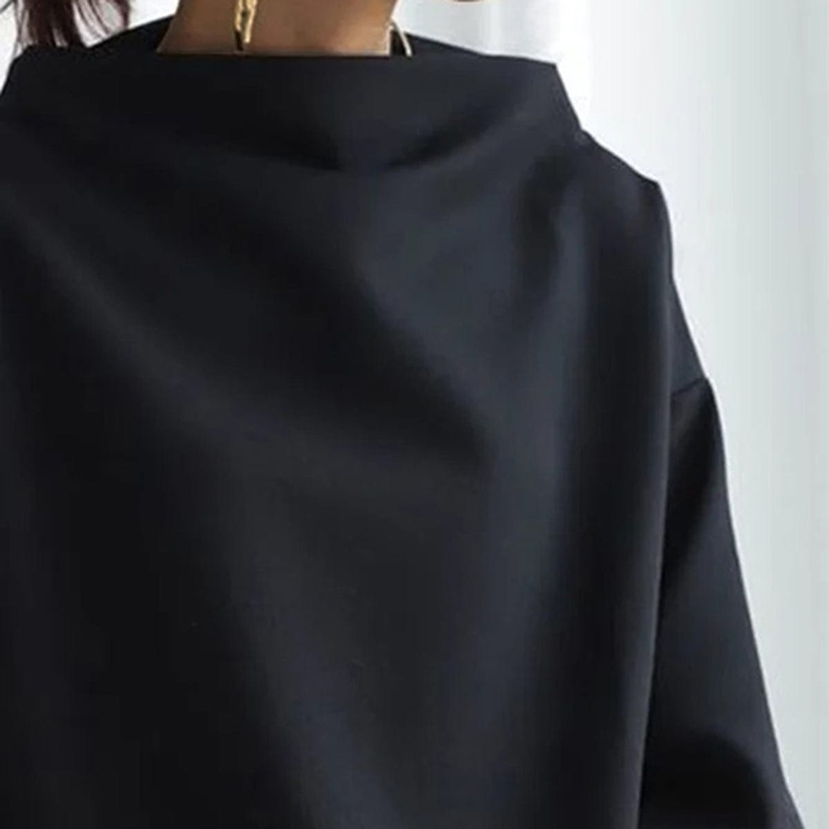 Women's High-Neck Long Sleeve Top in Soft Jersey | Classic Layering Essential for Smart-Casual Everyday Elegance | Koossa