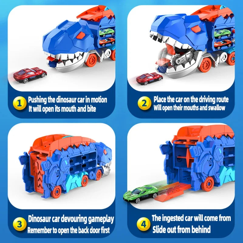 Transforming Dinosaur Race Track Playset with Car Storage – 2-in-1 Dino Racetrack Toy for Kids Ages 3+, Toy Car Garage & Gift Idea | Lonoma