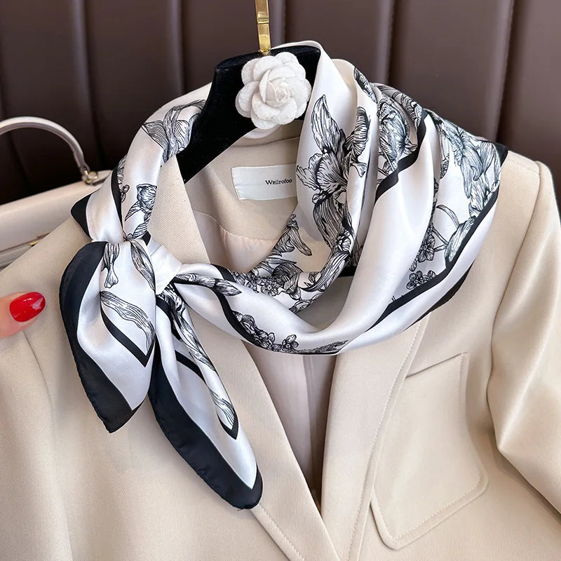 Printed Square Scarf 27.5 × 27.5 in Polyester Silk-Feel Headband Neck Wrap Hair Accessory for Women Spring Summer Fall Winter Versatile | Lonoma
