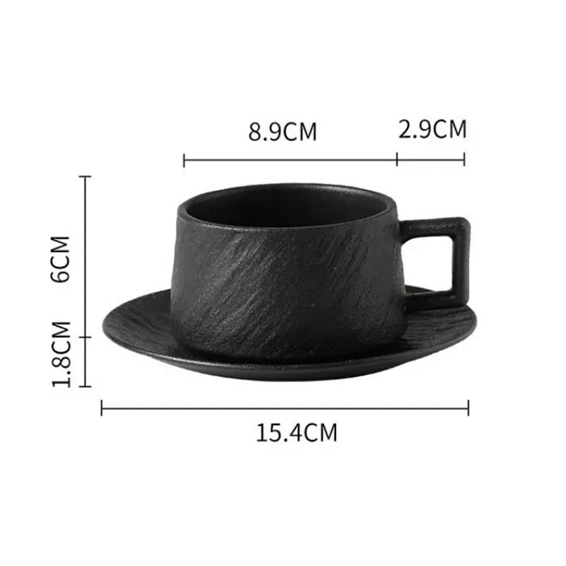Stoneware Cup and Saucer Set, Black or White Glazed Ceramic Coffee and Tea Cup with Plate, Minimalist Drinkware for Kitchen and Dining | Lonoma