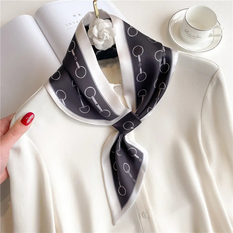 Silk-Feel Horse Print Skinny Scarf for Women Neck Wrap Hair Tie Wrist Accessory Satin Ribbon Bandana Fashion Neckerchief Lightweight | Lonoma