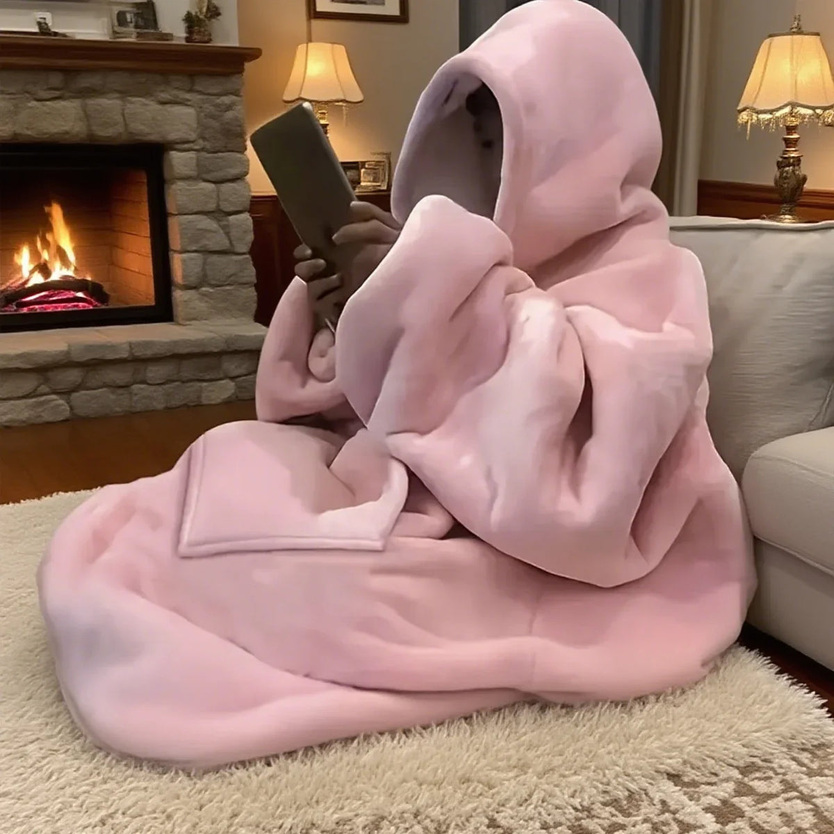 Oversized Wearable Blanket Hoodie with Kangaroo Pocket – Ultra Soft Fleece Reversible Throw Sweatshirt for Couch Lounging, Relaxing at | Lonoma