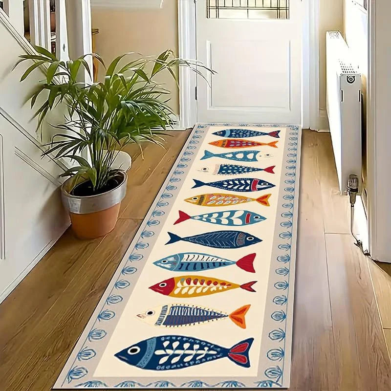 Non-Slip Runner Rug with Playful Fish Design for Hallways, Kitchens & Entryways – Machine Washable Floor Mat | Lonoma