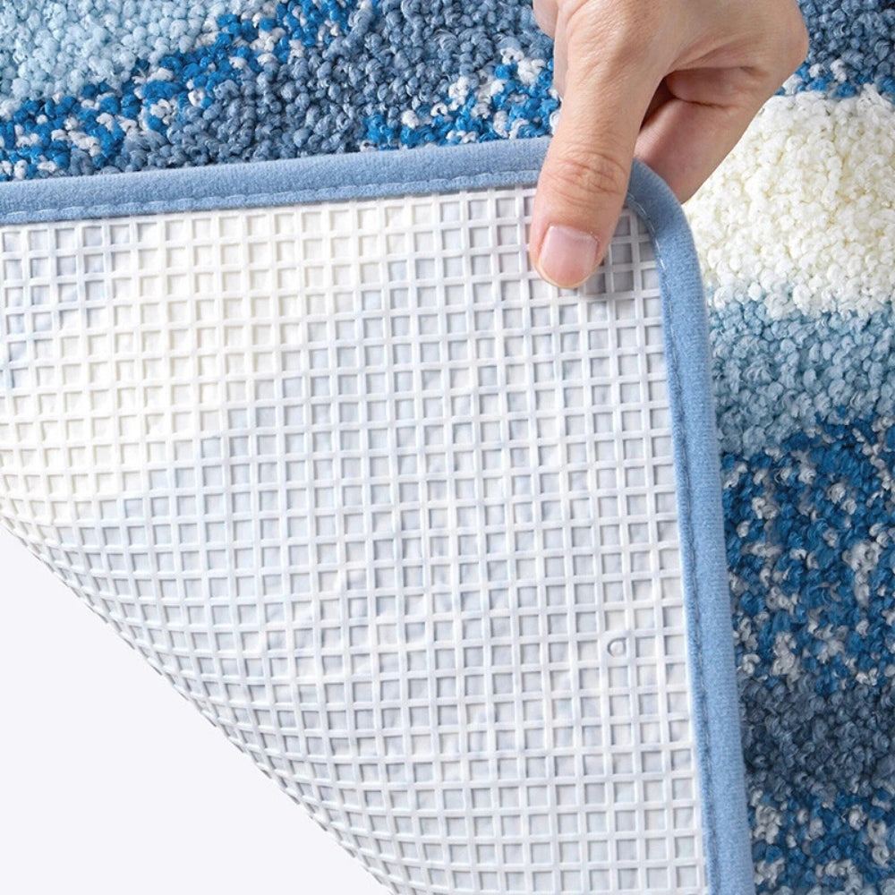 Microfiber Bath Mat with Non-Slip Backing, Quick-Dry Absorbent Bathroom Rug for Shower, Tub & Sink, Soft Blue & Beige Floor Mat | Lonoma