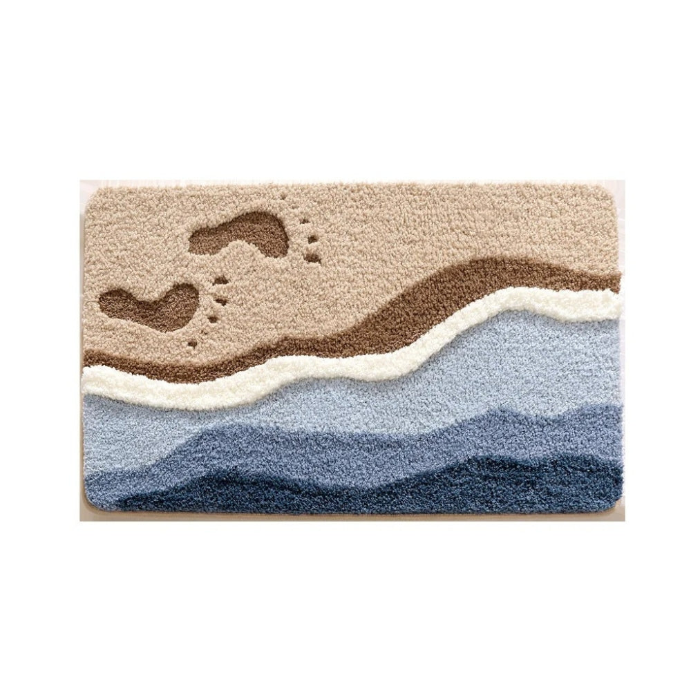 Microfiber Bath Mat with Non-Slip Backing, Quick-Dry Absorbent Bathroom Rug for Shower, Tub & Sink, Soft Blue & Beige Floor Mat | Lonoma