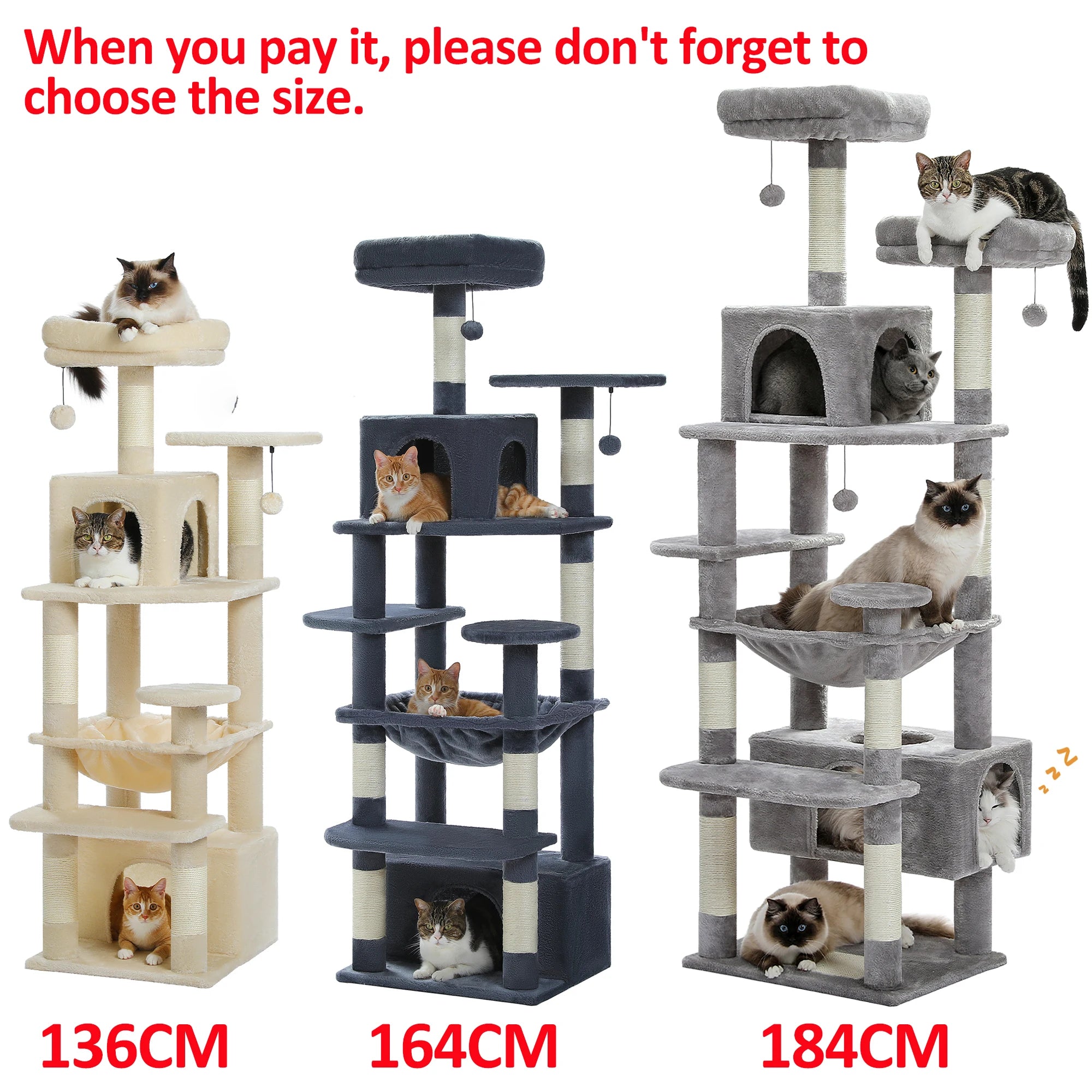Cat Tree Scratching Post Sisal 136cm Tall Multi-Level Tower Hammock Condo Perch Platform Climbing Activity Centre Indoor | Koossa