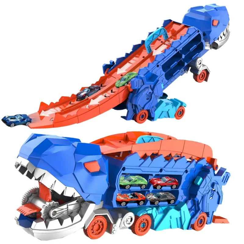 Transforming Dinosaur Race Track Playset with Car Storage – 2-in-1 Dino Racetrack Toy for Kids Ages 3+, Toy Car Garage & Gift Idea | Lonoma