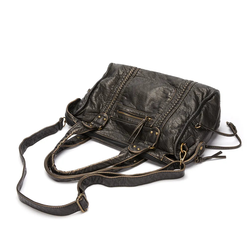 Women's Black Handbag — Spacious Vintage-Inspired Work Bag for Laptops & A4 Documents | Koossa