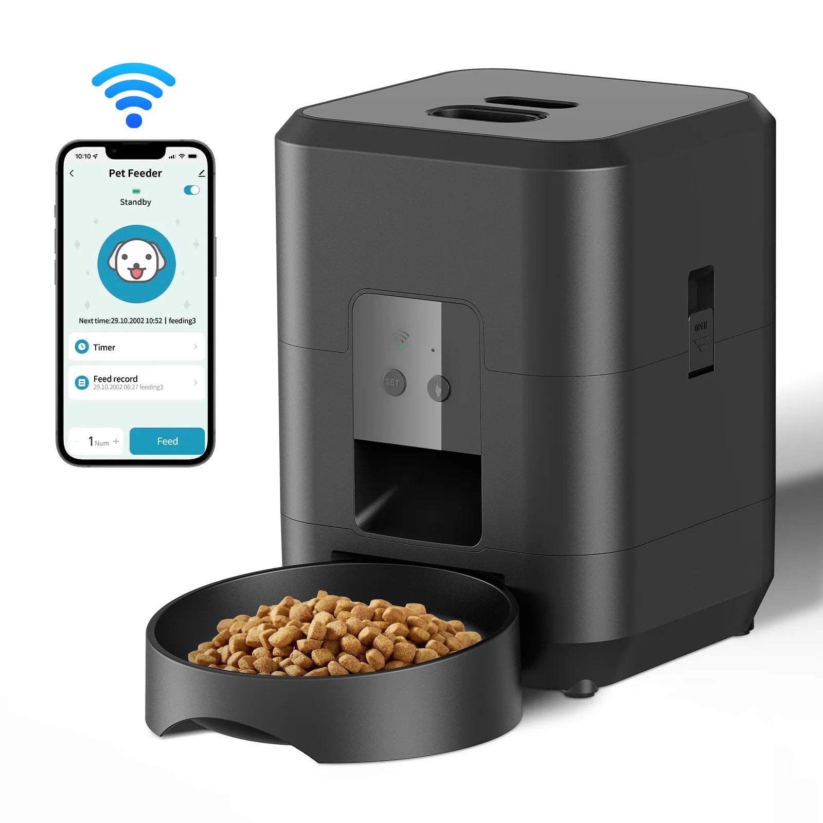 Automatic Pet Feeder Smart WiFi Cat Dog Timer Portion Control 50-100g Programmable Dispenser LCD Slow Feed Bowl | Koossa