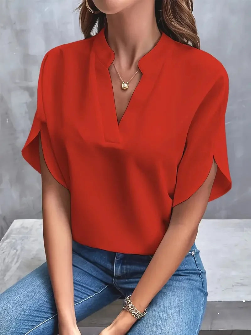 Women's Silk-Touch V-Neck Blouse in Seven Colours – Relaxed Fit for Work and Weekends | Koossa