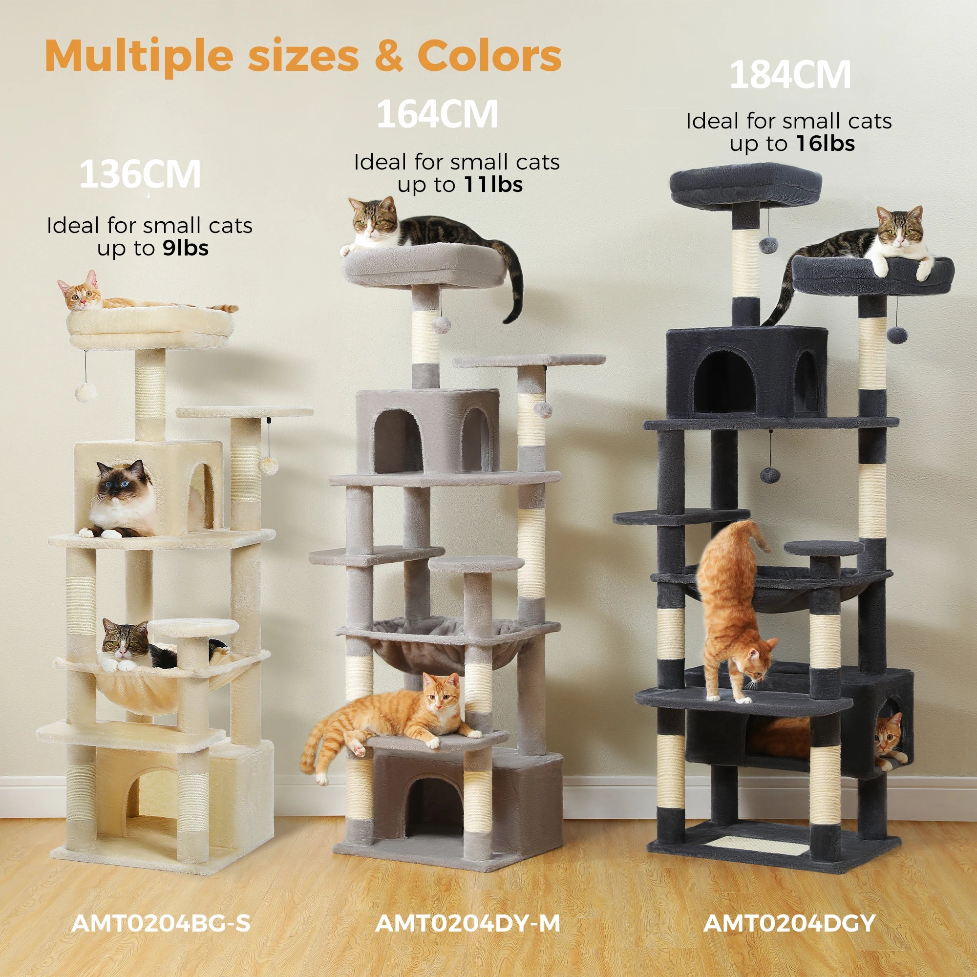 Cat Tree Scratching Post Sisal 136cm Tall Multi-Level Tower Hammock Condo Perch Platform Climbing Activity Centre Indoor | Koossa