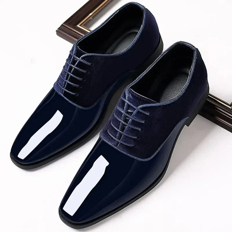 Men's Contrast-Finish Oxford Shoes with Lace-Up Detail in Black and Royal Blue for Formal Occasions and Evening Wear | Koossa
