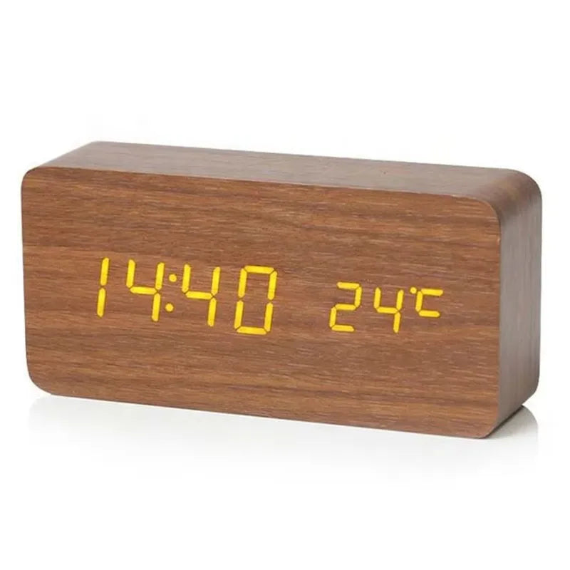 Horloge numérique LED finition bois avec température alarmes multiples fonction snooze pour chambre bureau | Koossa