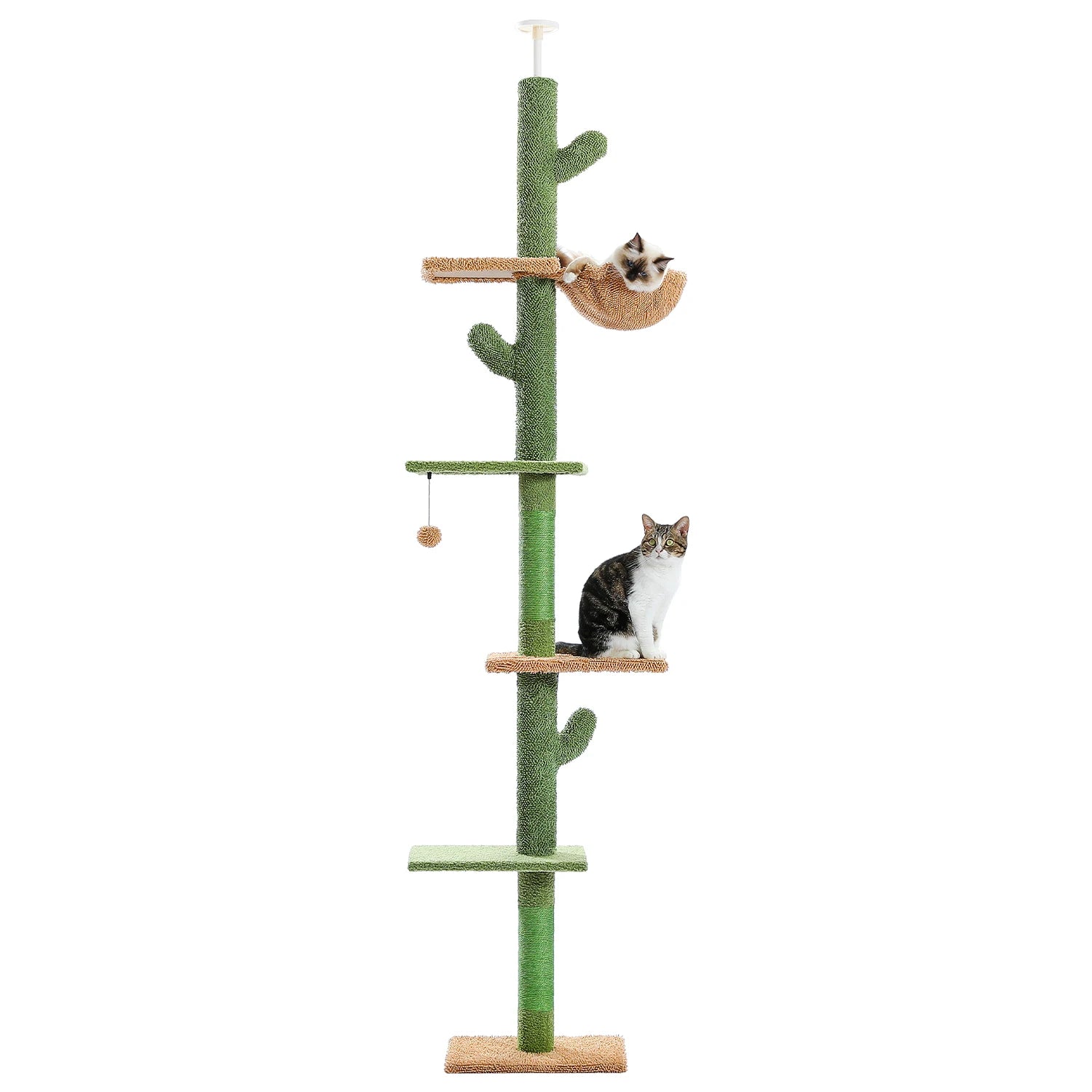 Cat Tree Floor-to-Ceiling Cactus 5-Level Adjustable Height 240-275cm Sisal Posts 9cm Hammock Scratching Tower Multi-Cat Tension Pole Wall-Mounted | Koossa