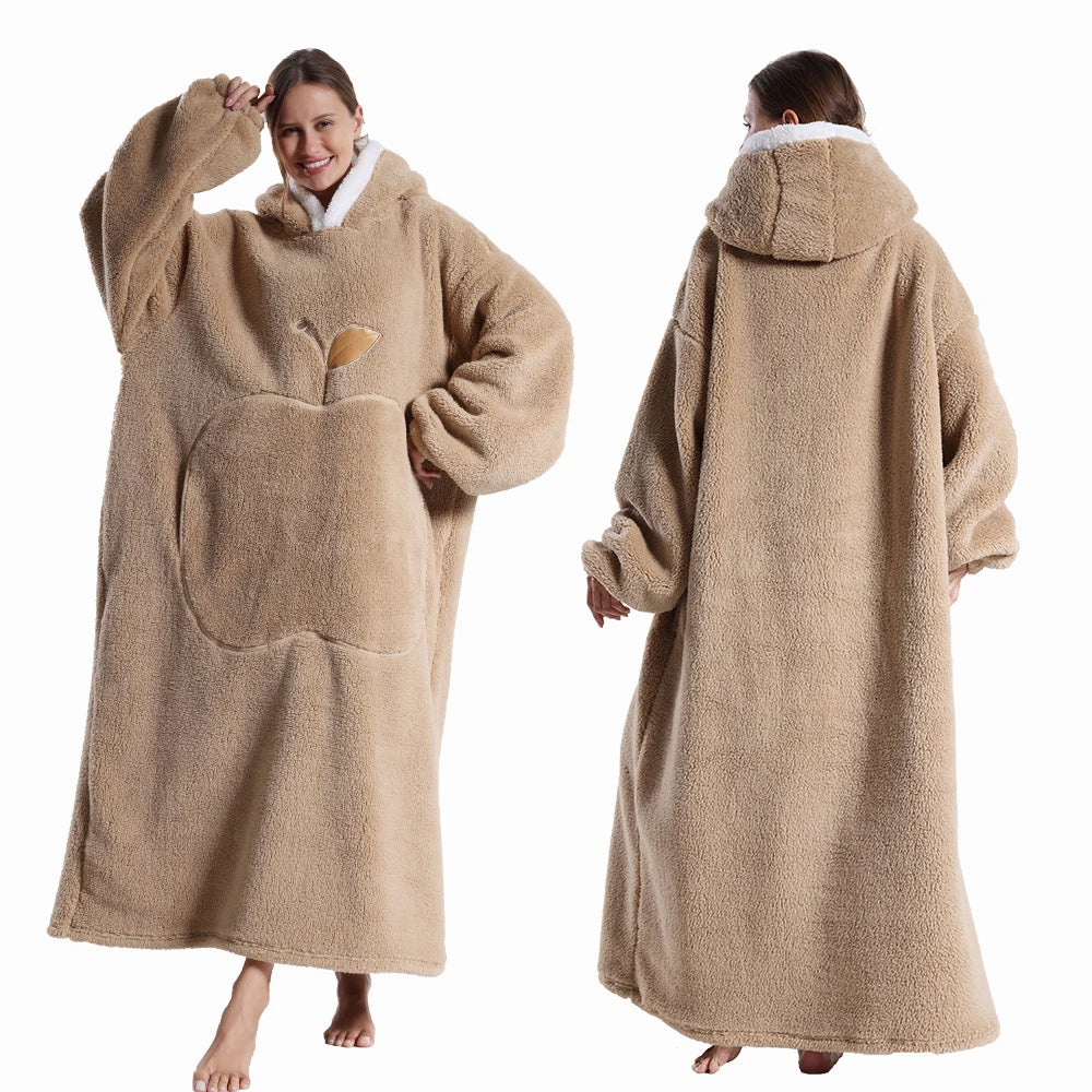 Oversized Hooded Blanket with Sleeves 55 in Sherpa Fleece Wearable Throw for Adults Women Men Cozy Loungewear for Couch | Lonoma