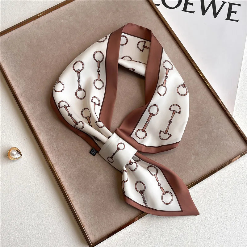 Silk-Feel Horse Print Skinny Scarf for Women Neck Wrap Hair Tie Wrist Accessory Satin Ribbon Bandana Fashion Neckerchief Lightweight | Lonoma