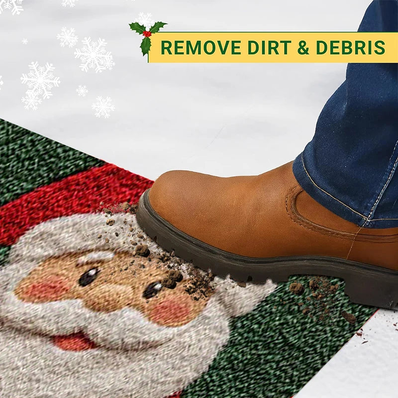 Holiday Welcome Mat Festive Santa Claus Door Mat Non-Slip Polyester Christmas Doormat for Entry Indoor Outdoor Home Decoration | Lonoma