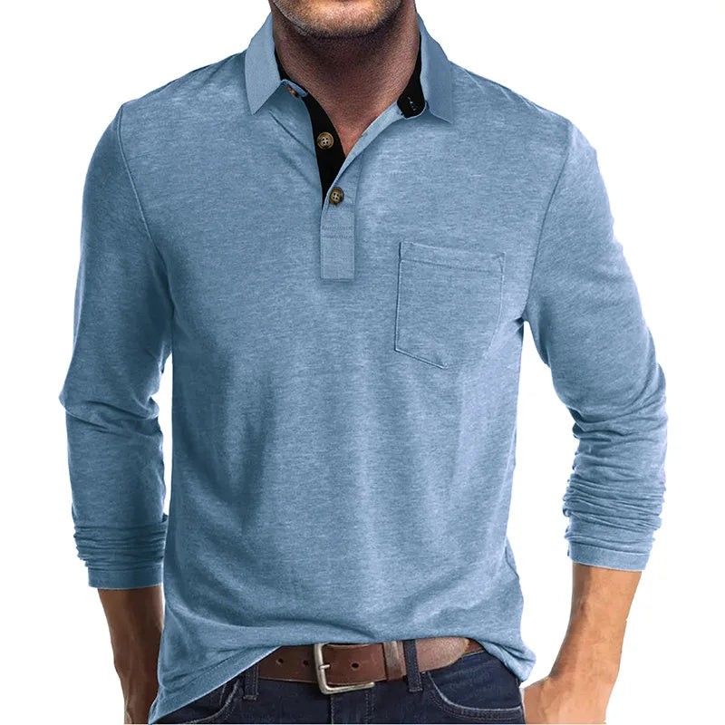 Men's Long-Sleeved Polo Shirt — Classic Collar Button-Down for Smart Casual & Everyday Elegance | Koossa