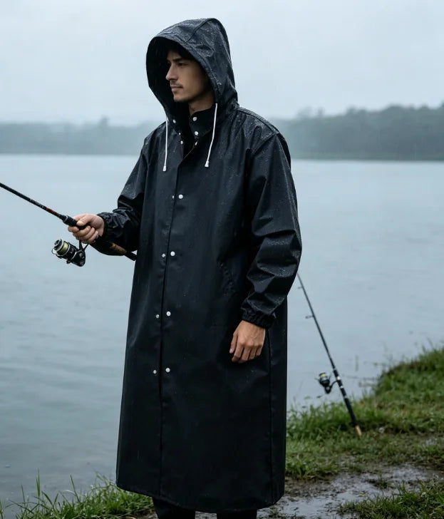 Full-Length Hooded Raincoat for Men & Women, Water-Resistant Outdoor Jacket for Hiking Fishing Travel | Lonoma