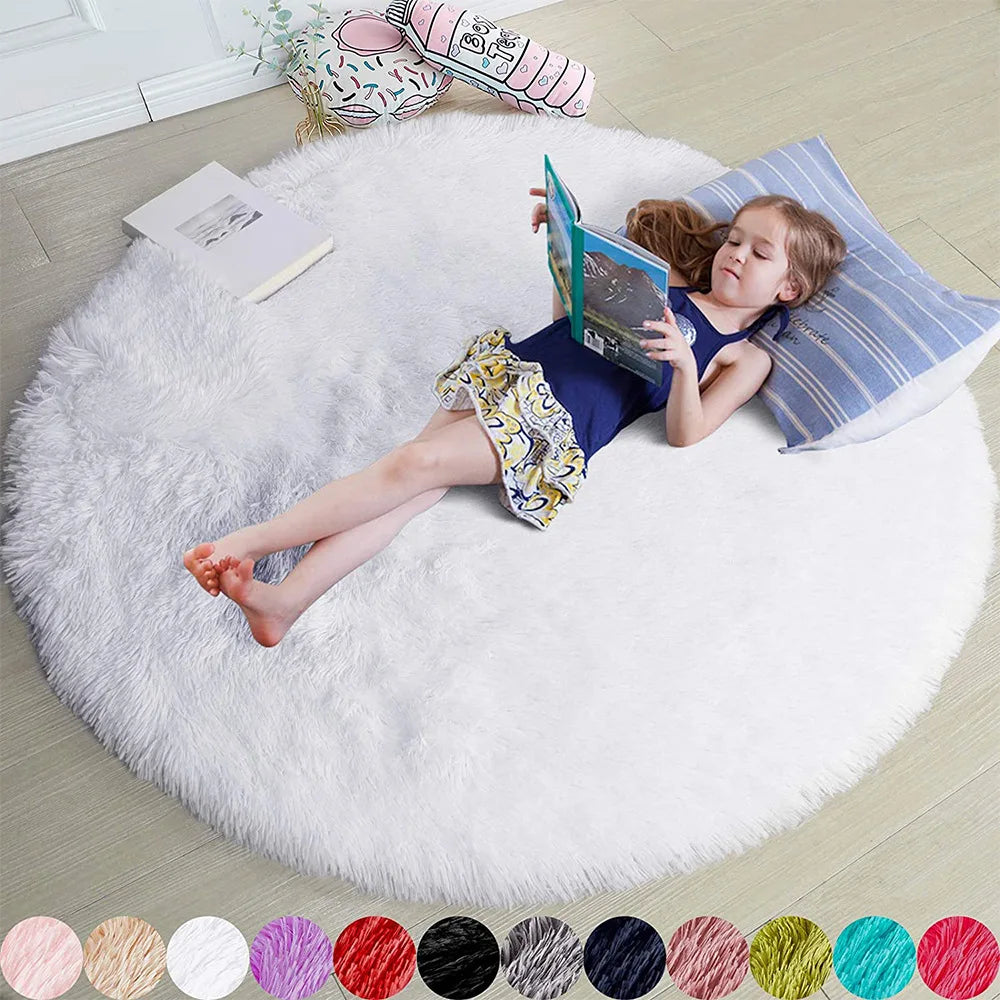 Tapis rond shaggy doux 160 cm pour chambre d'enfant antidérapant mousse à mémoire de forme confort optimal | Koossa
