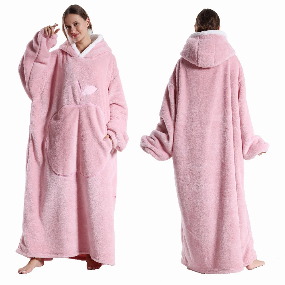 Oversized Hooded Blanket with Sleeves 55 in Sherpa Fleece Wearable Throw for Adults Women Men Cozy Loungewear for Couch | Lonoma