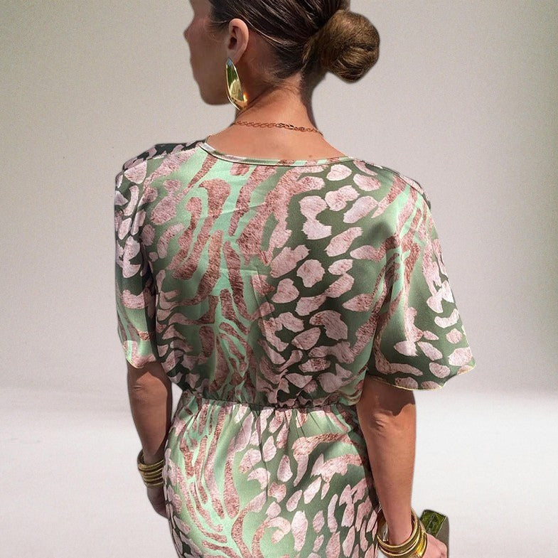 Women's Wrap Maxi Dress in Light Green for Wedding Guests and Special Occasions | Elegant Evening Gown with Twisted V-Neckline and Flowing Silhouette | Koossa
