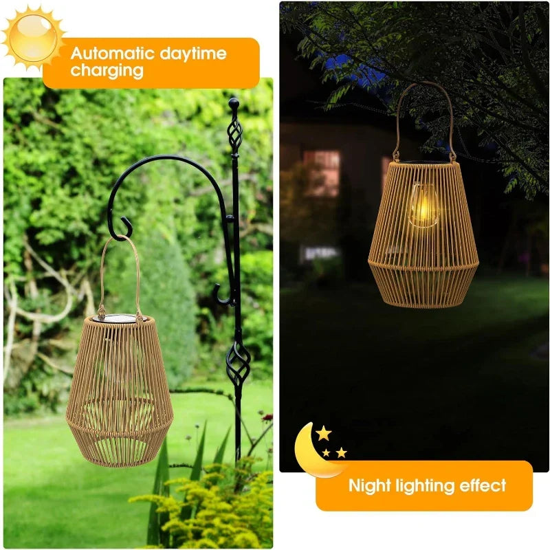 Lanterne solaire LED en rotin automatique étanche IP65 pour jardin terrasse balcon sans fil éclairage extérieur | Koossa