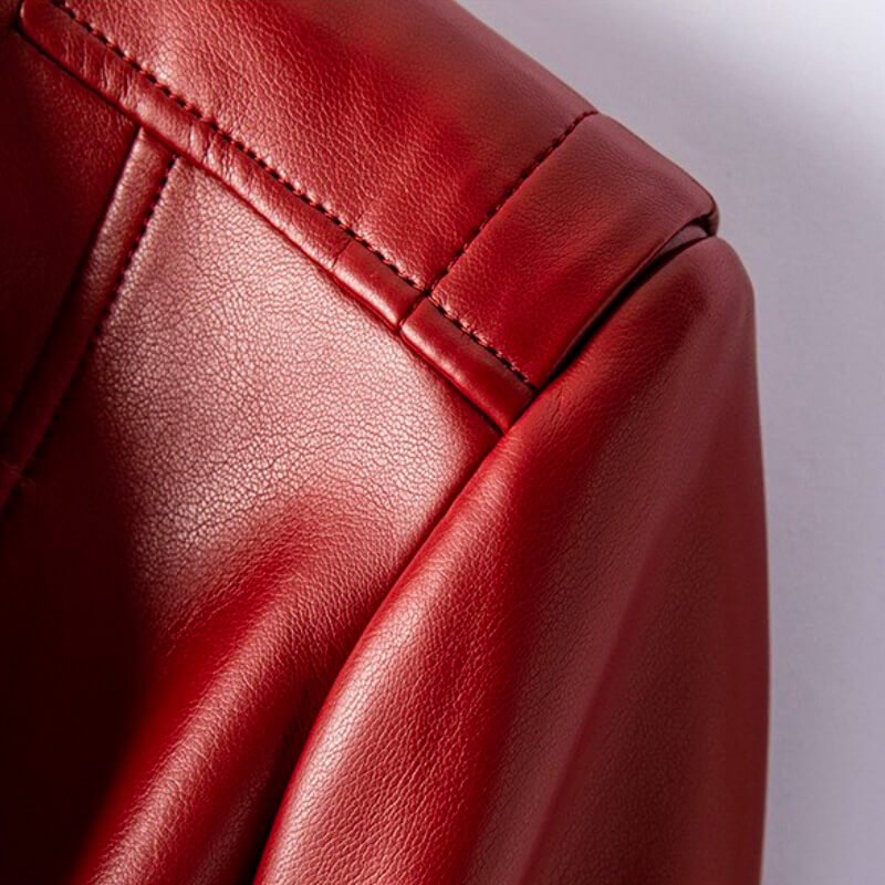 Women's Tailored Faux Leather Biker Jacket in Black, Red & Beige for Evening & Weekend | Koossa