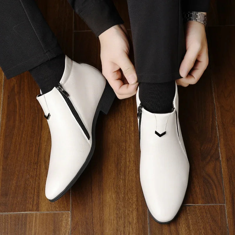 Men's Pointed Toe Ankle Boots Zipper Closure Formal Chelsea Booties Office Work Evening | Lonoma