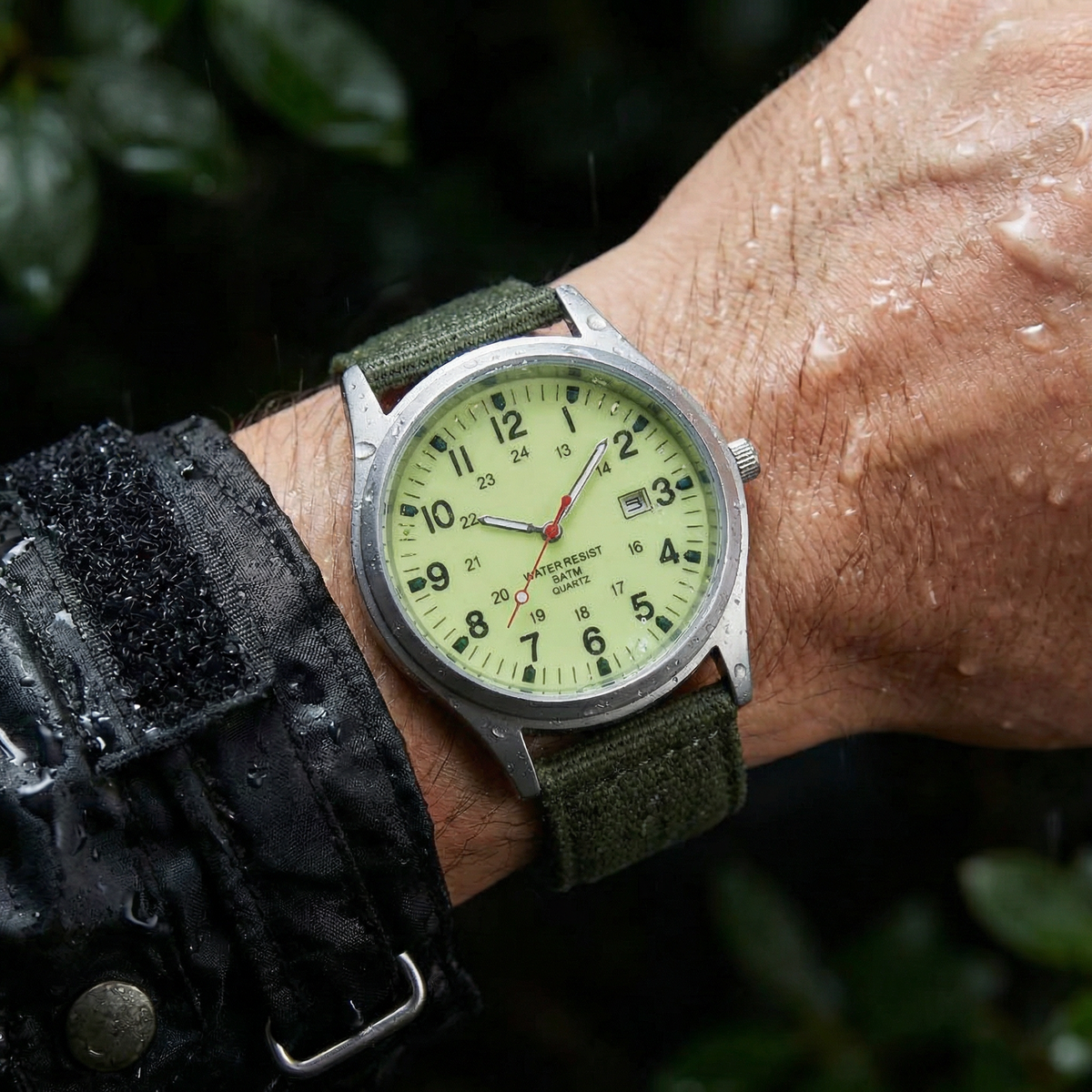 Men's Analog Field Watch with Arabic Numerals, Fabric Strap, Date Window, 24-Hour Scale for Outdoor Hiking Camping Travel | Lonoma