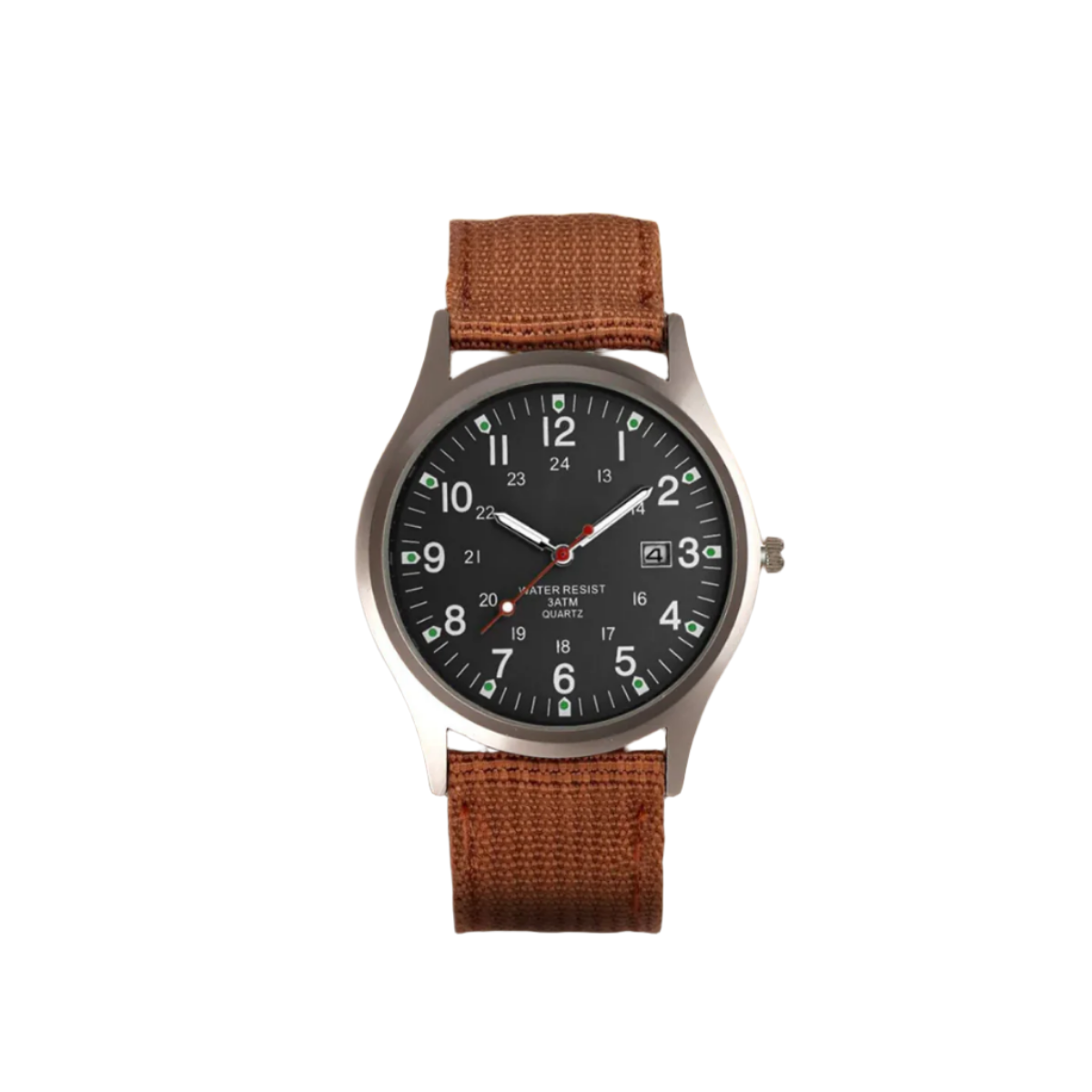 Men's Analog Field Watch with Arabic Numerals, Fabric Strap, Date Window, 24-Hour Scale for Outdoor Hiking Camping Travel | Lonoma