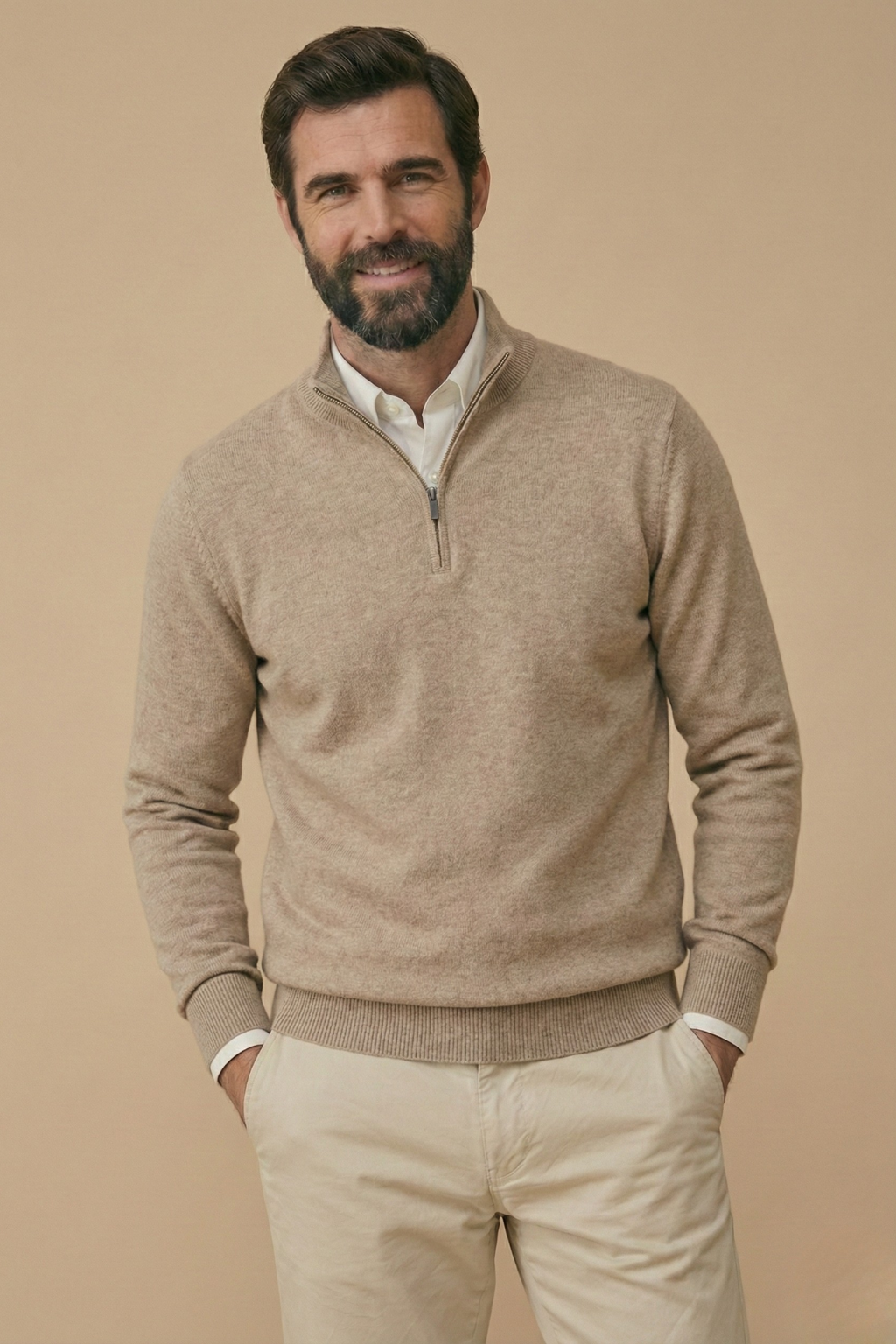 Men's Half-Zip Pullover Sweater Stand-Up Collar Ribbed Cuffs Smart Casual Knitwear for Office Work Everyday Layering Fall Winter | Lonoma