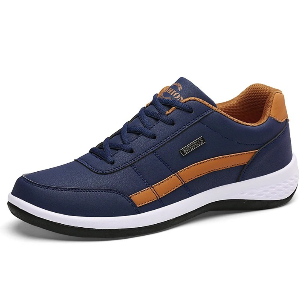 Men's Leather Sneakers Cushioned Sole Lace-Up Low-Top Athletic Casual Shoes for Everyday Walking Work Travel Comfortable Footwear | Lonoma