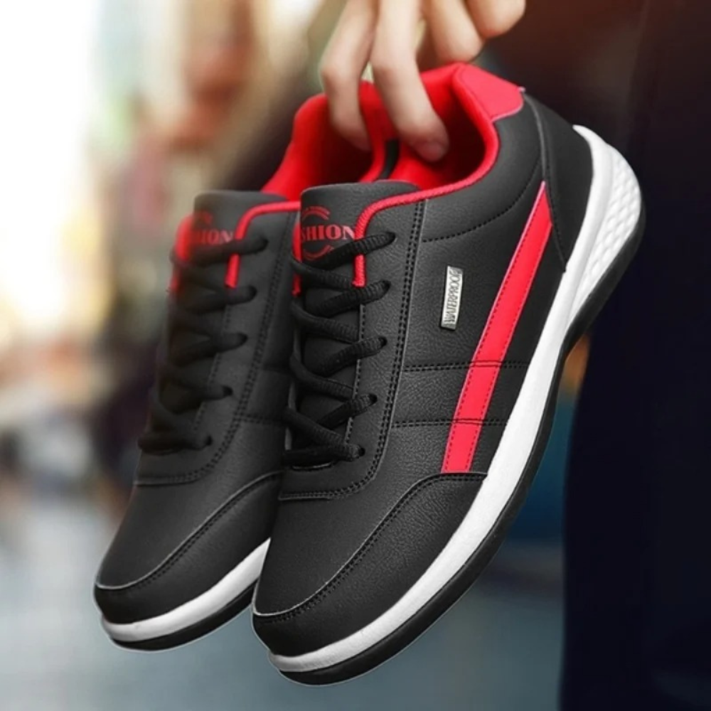 Men's Leather Sneakers Cushioned Sole Lace-Up Low-Top Athletic Casual Shoes for Everyday Walking Work Travel Comfortable Footwear | Lonoma