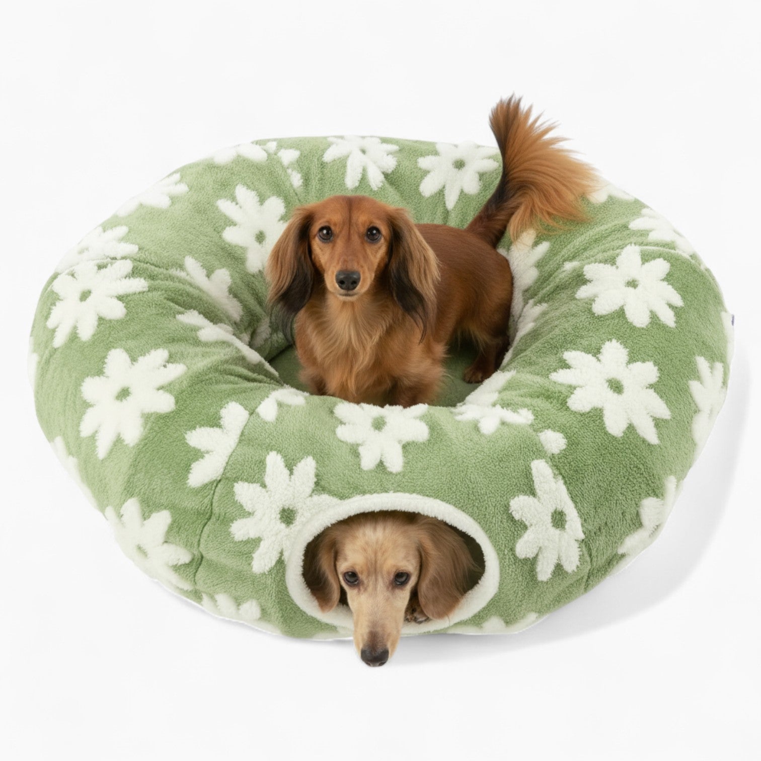 Dachshund Tunnel Bed 3-in-1 Sherpa Fleece Convertible Burrow Hideout Play Tunnel Dog Cave Bed Non-Slip Washable | Koossa