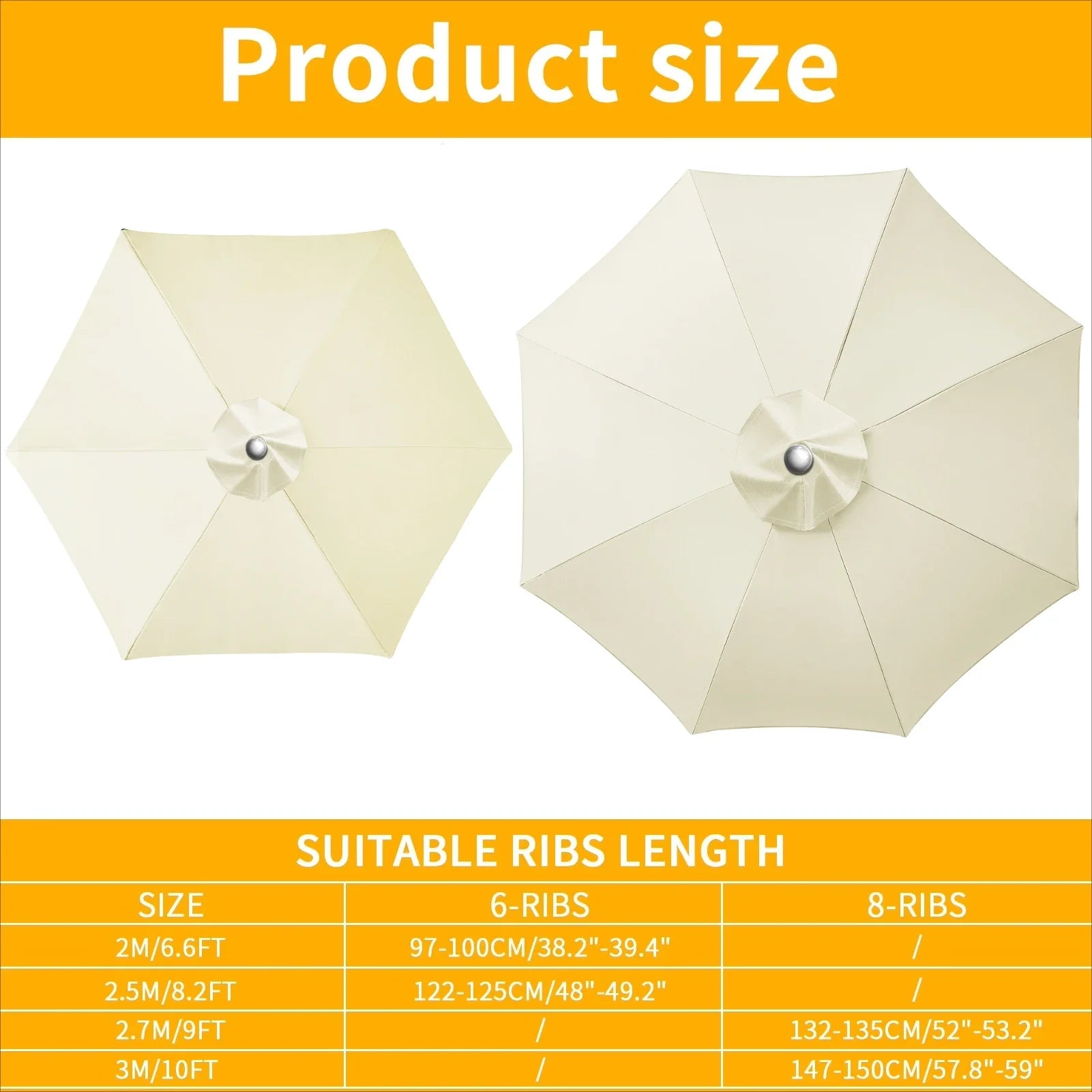 Toile de remplacement pour parasol 6 ou 8 baleines déperlante avec aération circulaire de 2 à 3 mètres | Koossa