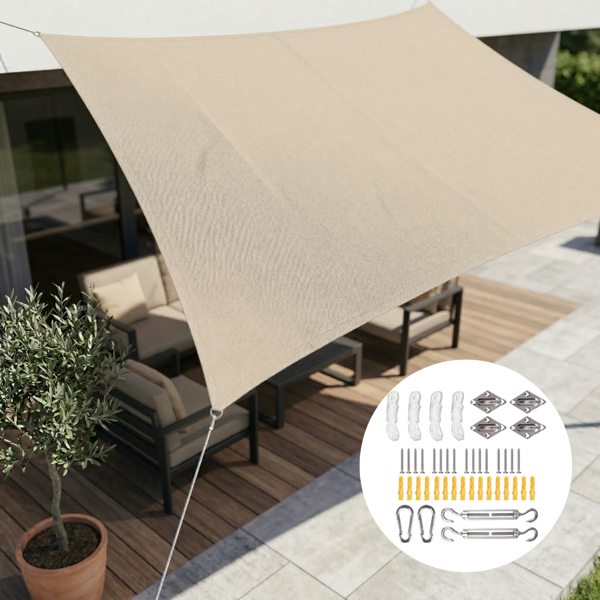 Voile d'ombrage rectangulaire imperméable et anti-UV pour jardin terrasse balcon pergola grand format | Koossa