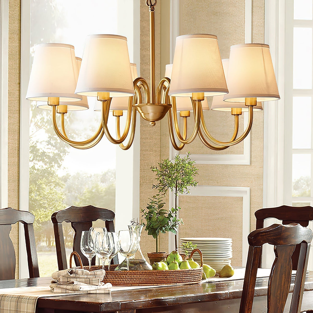 Classic Fabric Shade Chandelier with Brass Finish – Elegant Multi-Light Fixture for Dining Room, Living Room & Foyer | Lonoma