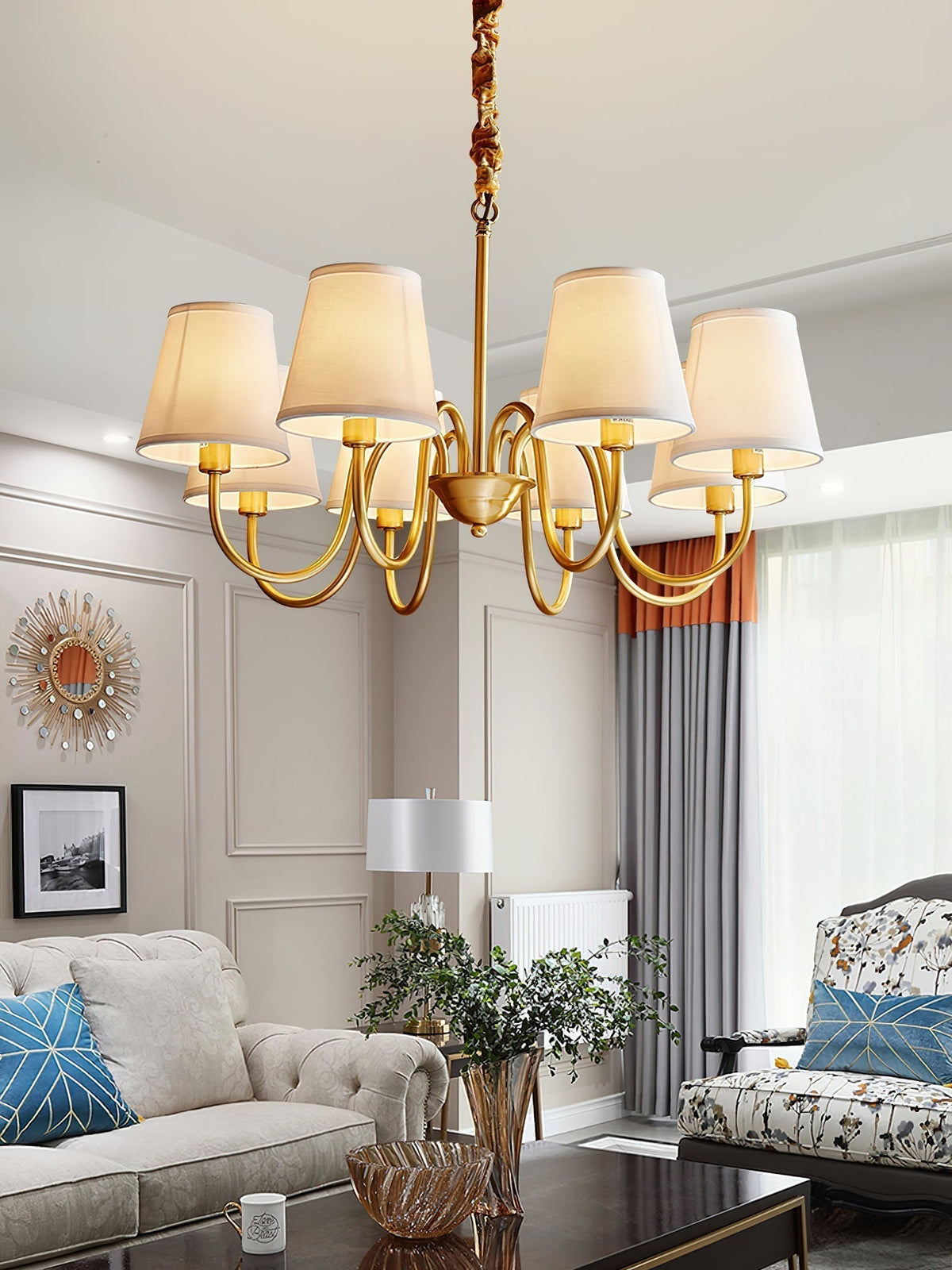 Classic Fabric Shade Chandelier with Brass Finish – Elegant Multi-Light Fixture for Dining Room, Living Room & Foyer | Lonoma