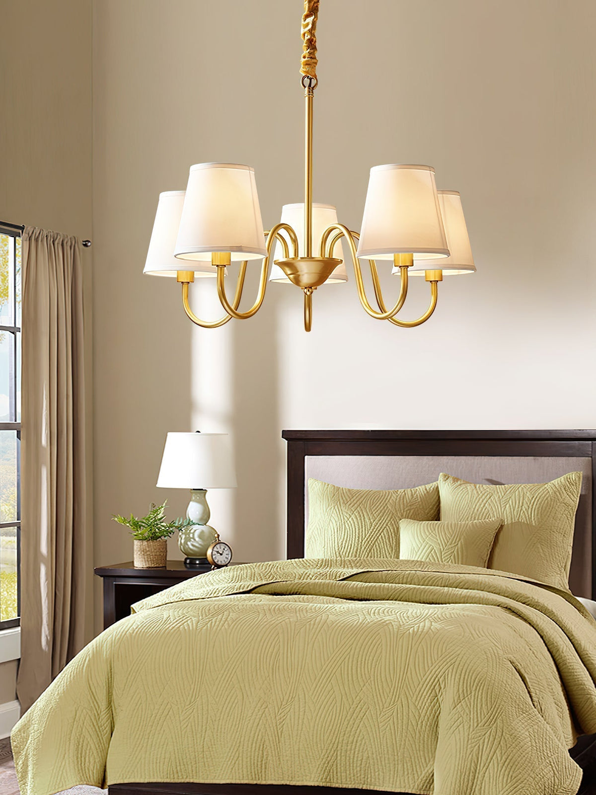 Classic Fabric Shade Chandelier with Brass Finish – Elegant Multi-Light Fixture for Dining Room, Living Room & Foyer | Lonoma