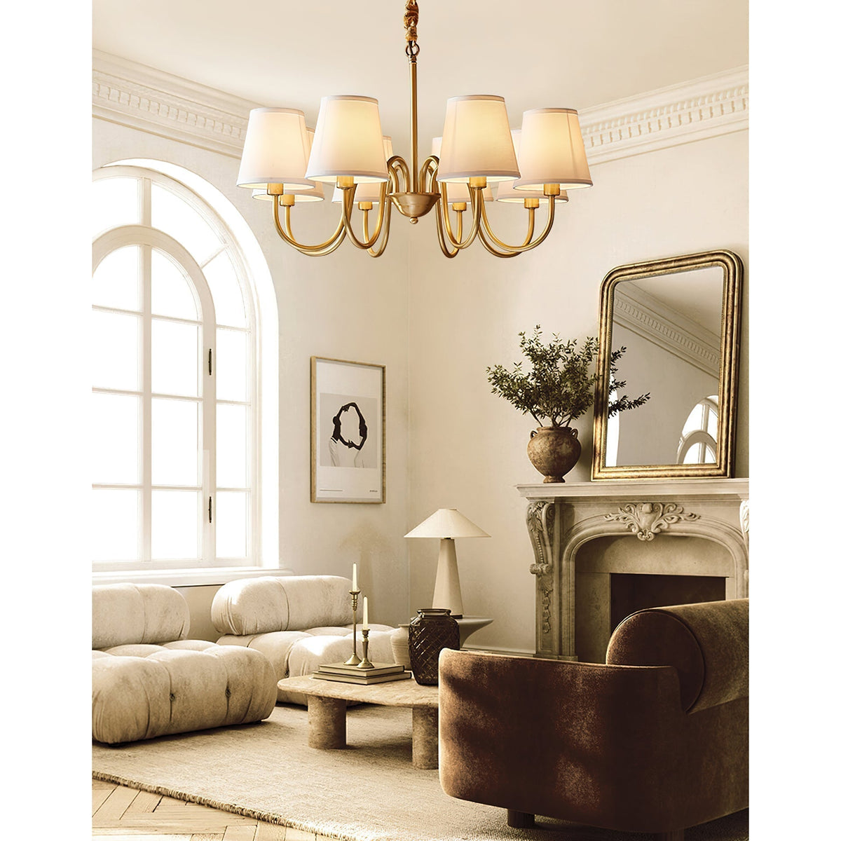 Classic Fabric Shade Chandelier with Brass Finish – Elegant Multi-Light Fixture for Dining Room, Living Room & Foyer | Lonoma