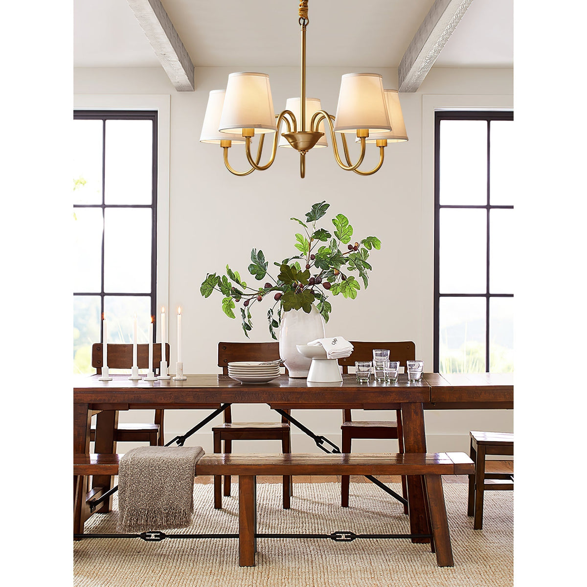 Classic Fabric Shade Chandelier with Brass Finish – Elegant Multi-Light Fixture for Dining Room, Living Room & Foyer | Lonoma