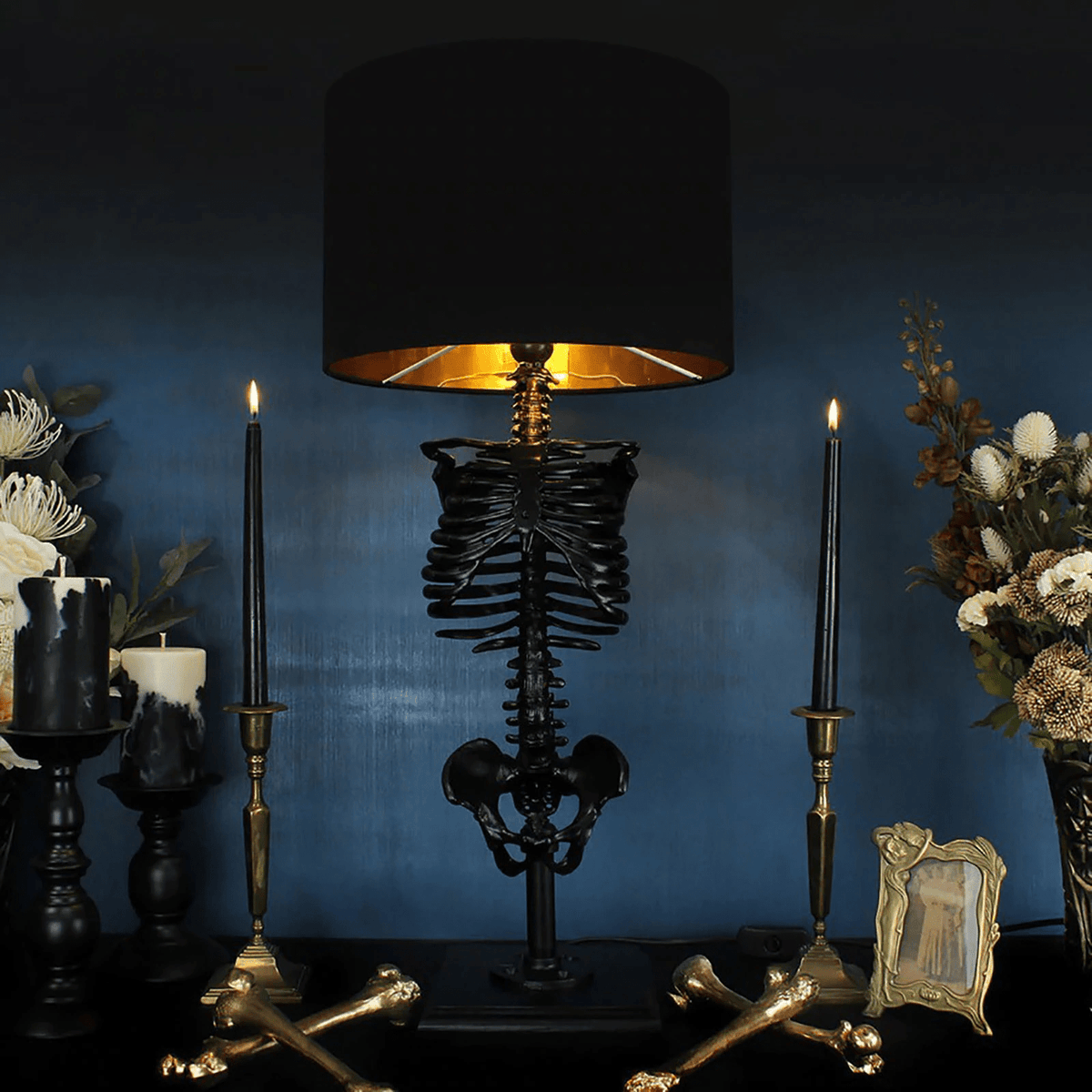 Skeleton Rib Cage Table Lamp, 13.8 in Black Resin Gothic Desk Lamp for Bedside, Nightstand, Bookshelf, Home Office & Moody Decor | Lonoma