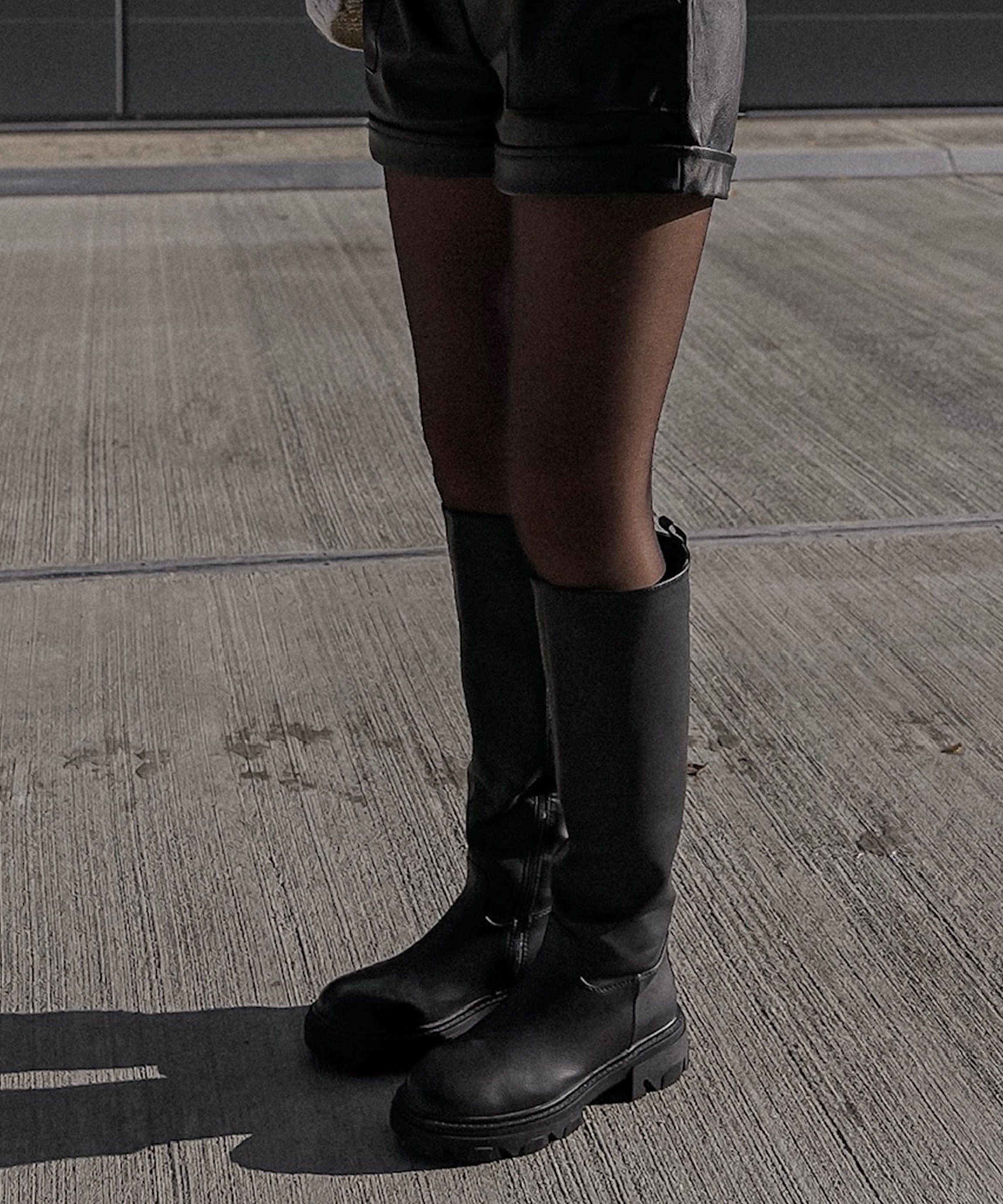 Women's Black Knee-High Boots with Chunky Sole — Classic Statement Boots for Autumn & Winter | Koossa